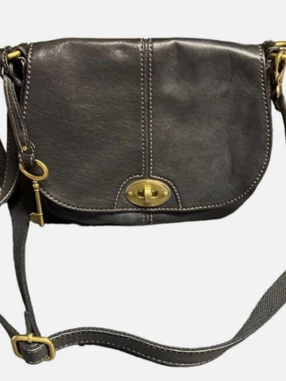 VINTAGE FOSSIL BLACK LEATHER CARSON FLAP CROSSBODY PURSE
